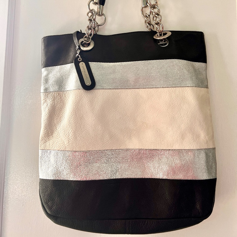 Cynthia Rowley leather Tote. Silver, white and black w/ silver hardware